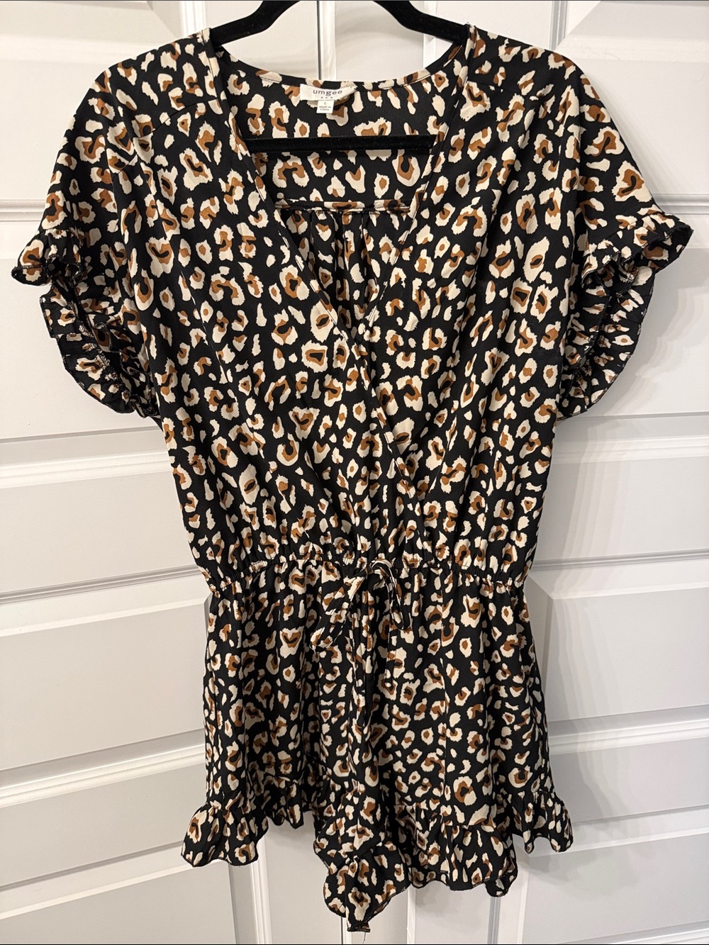 Umgee Leopard-Print Tie-Waist Romper in Black, Brown & Cream